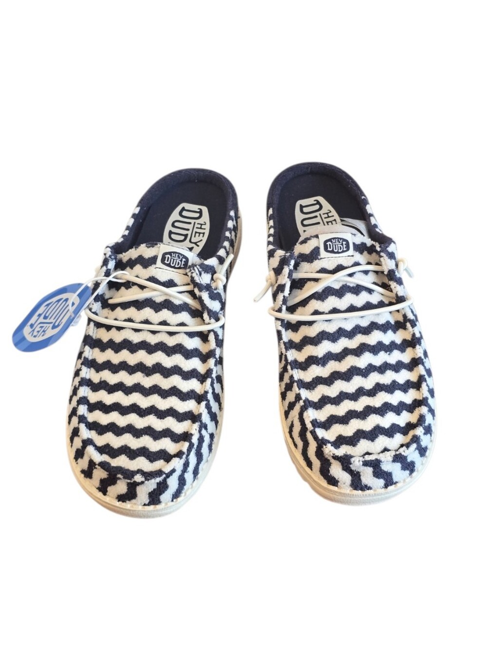 Hey Dude Wendy Navy White Terry Stripe Slide On Mule Sneakers 8